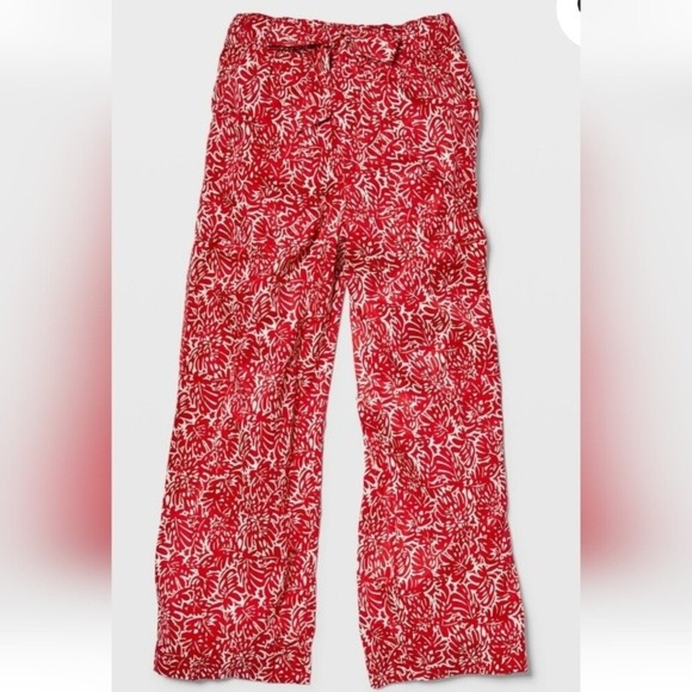 Club Monaco Beach Pull on Belted Red /White Wide Leg Pants  Sz 6